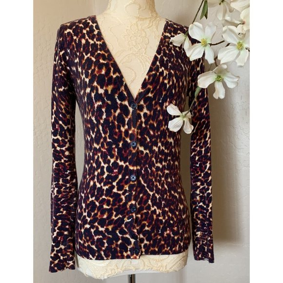 Merona Womens Animal Print Long Sleeve Cardigan Sweater S Brown Button Up Top - Picture 2 of 12